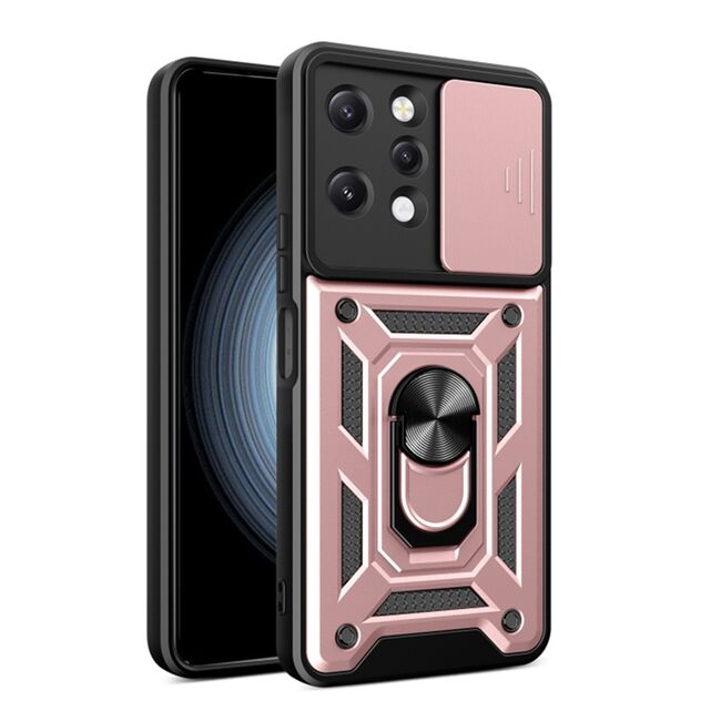 Husa pentru Xiaomi Redmi 12 5G, 4G cu inel Ring Armor Kickstand Tough, protectie camera, rose gold