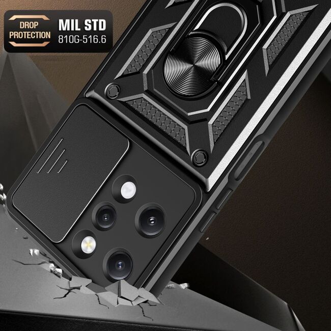 Husa pentru Xiaomi Redmi 12 5G, 4G cu inel Ring Armor Kickstand Tough, protectie camera, rose gold