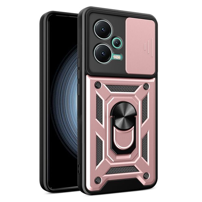 Husa pentru Xiaomi Redmi Note 12 5G cu inel Ring Armor Kickstand Tough, protectie camera, rose gold