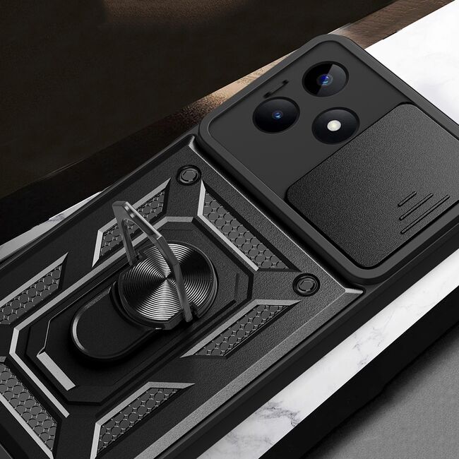 Husa pentru  Xiaomi Redmi Note 13 5G Ring Armor Kickstand Tough Rugged Cover cu protectie camera, roz