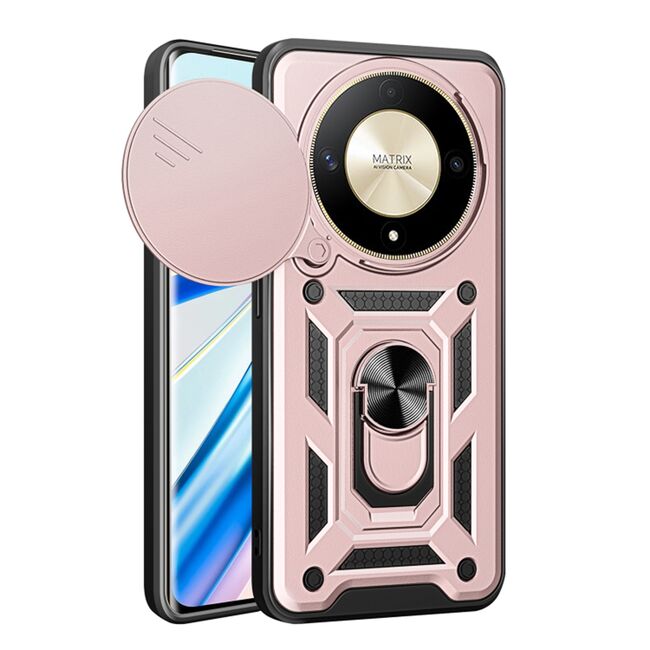 Husa pentru Honor Magic 6 Lite Ring Armor Kickstand Tough Rugged Cover cu protectie camera, rose gold