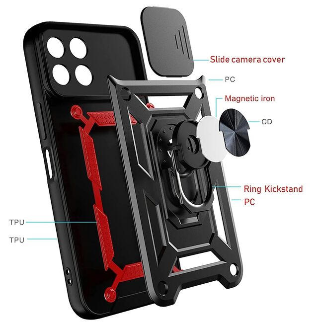 Husa pentru Honor X6a Ring Armor Kickstand Tough Rugged Cover cu protectie camera, verde
