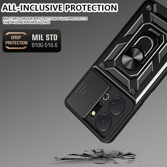 Husa pentru Honor X7a Ring Armor Kickstand Tough Rugged Cover cu protectie camera, rose gold