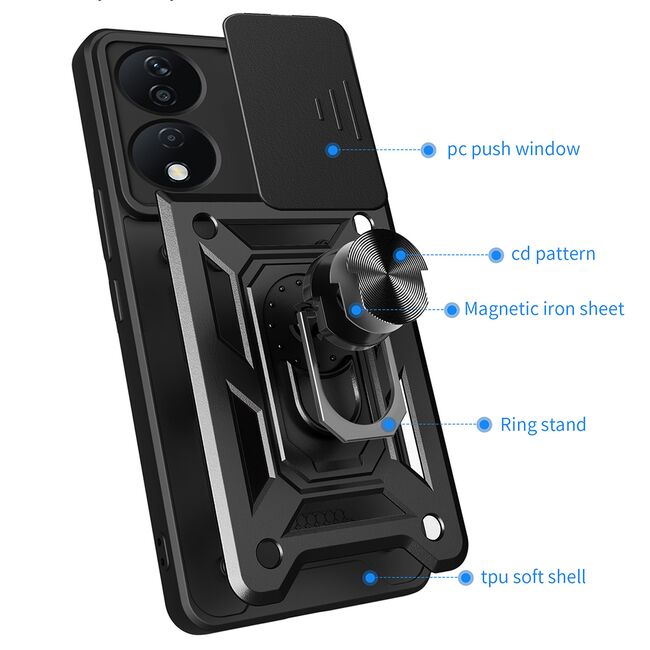 Husa pentru Honor X7b Ring Armor Kickstand Tough Rugged Cover cu protectie camera, rose gold