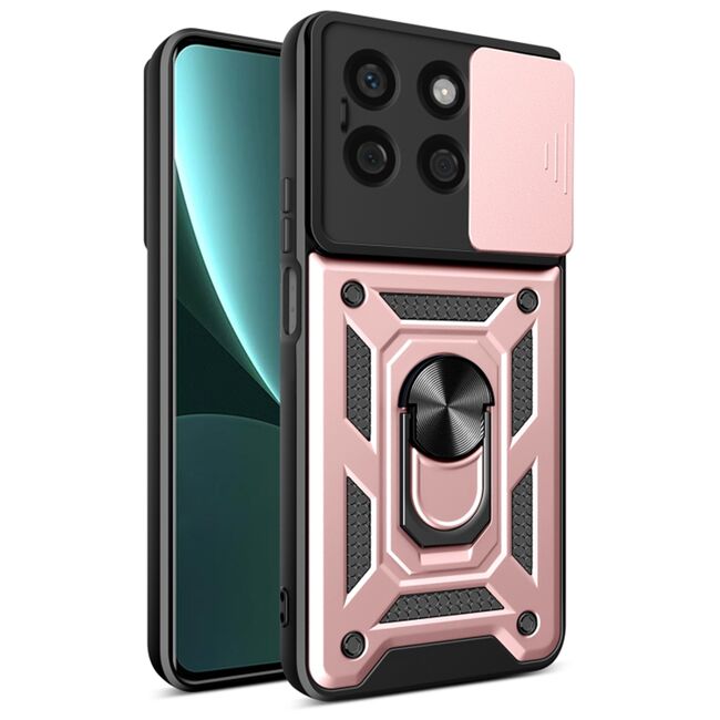 Husa pentru Honor X8b Ring Armor Kickstand Tough Rugged Cover cu protectie camera, rose gold