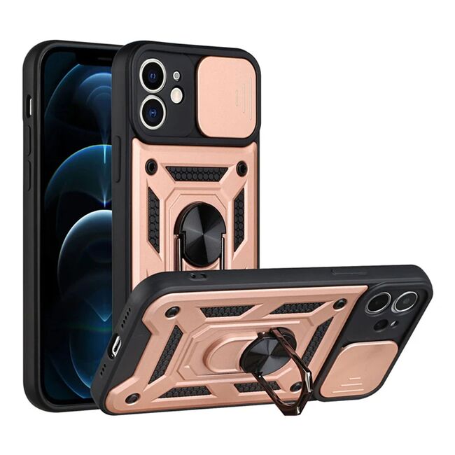 Husa pentru iPhone 11 cu inel Ring Armor Kickstand Tough, protectie camera, rose gold