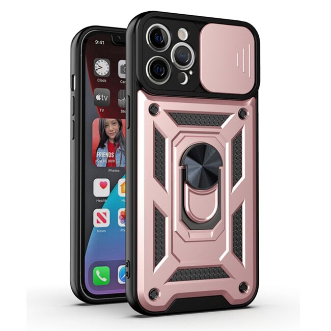 Husa pentru iPhone 11 Pro Max cu inel Ring Armor Kickstand Tough, protectie camera, rose gold