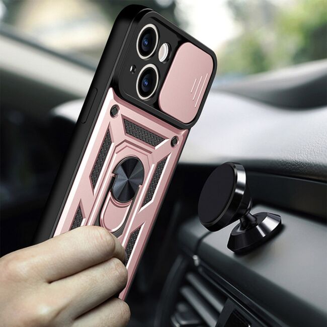 Husa pentru iPhone 13 cu inel Ring Armor Kickstand Tough, protectie camera, rose gold