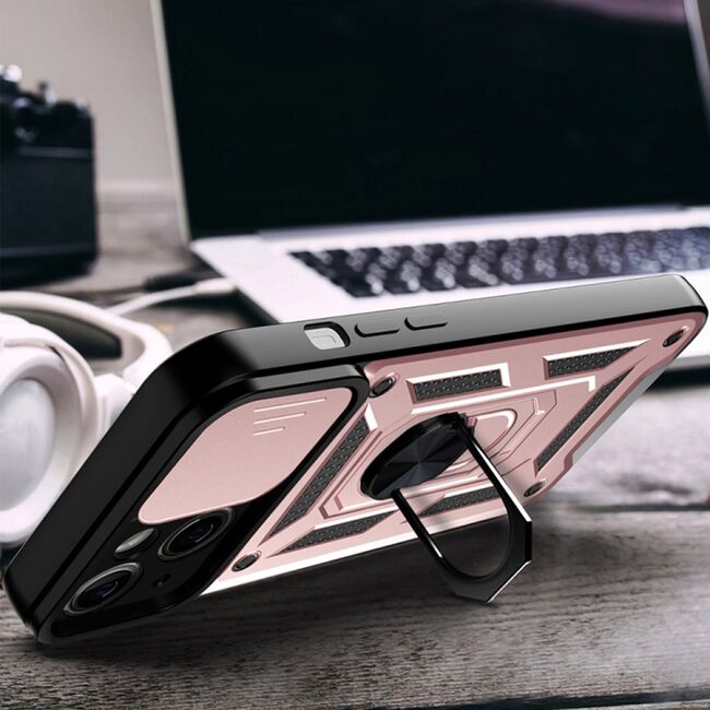 Husa pentru iPhone 13 cu inel Ring Armor Kickstand Tough, protectie camera, rose gold