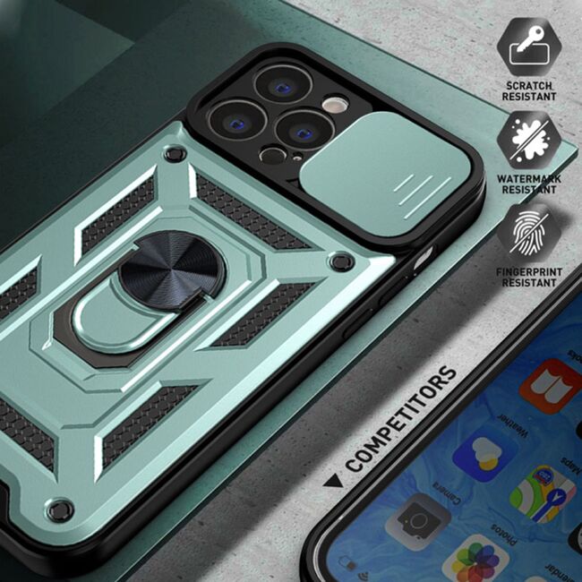 Husa pentru iPhone 13 Pro Max cu inel Ring Armor Kickstand Tough, protectie camera, verde