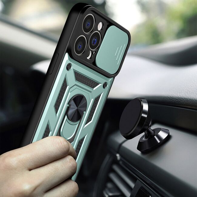 Husa pentru iPhone 13 Pro Max cu inel Ring Armor Kickstand Tough, protectie camera, verde