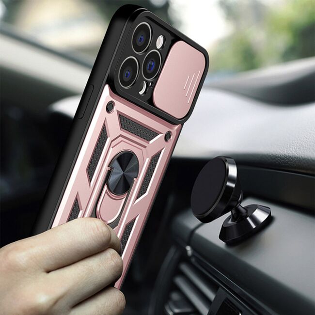 Husa pentru iPhone 13 Pro Max cu inel Ring Armor Kickstand Tough, protectie camera, rose gold