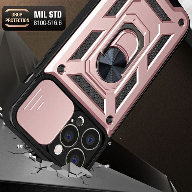 Husa pentru iPhone 13 Pro Max cu inel Ring Armor Kickstand Tough, protectie camera, rose gold