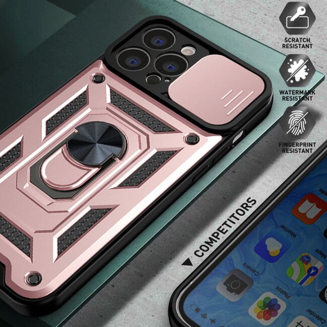 Husa pentru iPhone 13 Pro Max cu inel Ring Armor Kickstand Tough, protectie camera, rose gold