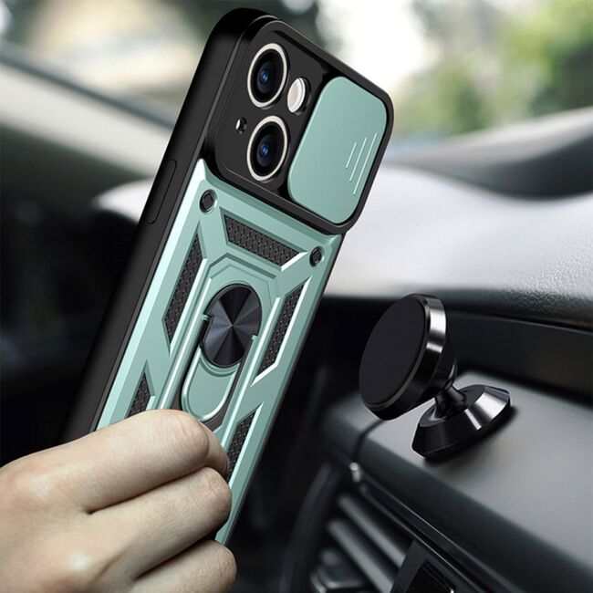 Husa pentru iPhone 14 Pro cu inel Ring Armor Kickstand Tough, protectie camera, verde