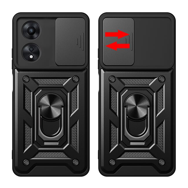 Husa pentru Oppo A58 4G cu inel Ring Armor Kickstand Tough, protectie camera, rose gold