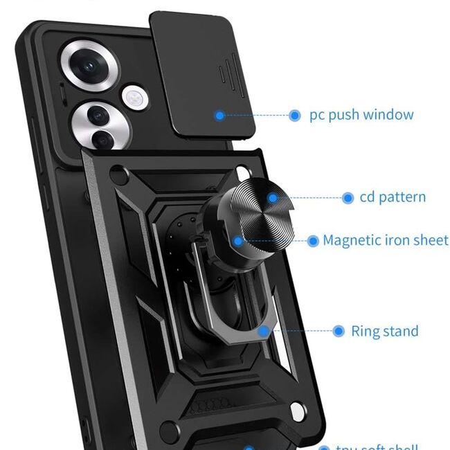 Husa pentru Oppo Reno 11F cu inel Ring Armor Kickstand Tough, protectie camera, verde