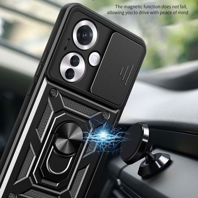 Husa pentru Oppo Reno 11F cu inel Ring Armor Kickstand Tough, protectie camera, verde
