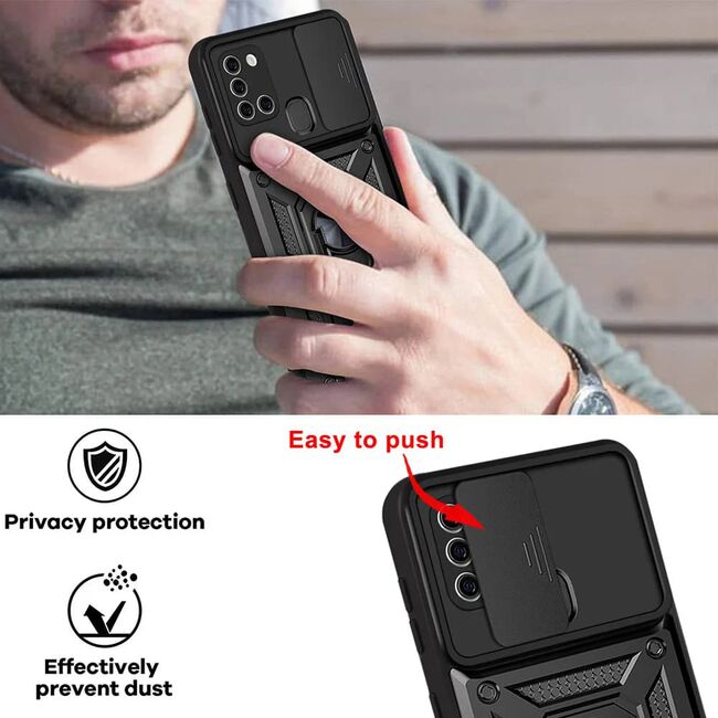 Husa pentru Samsung Galaxy A21s cu inel Ring Armor Kickstand Tough, protectie camera, rose gold
