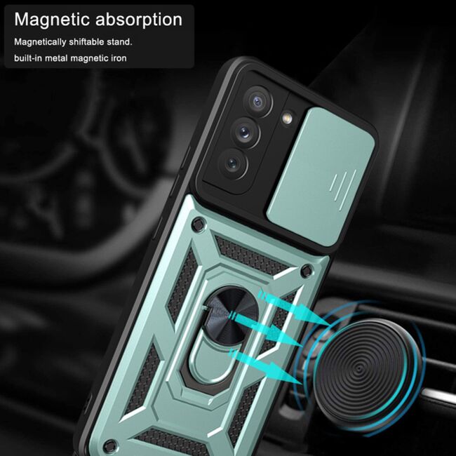 Husa pentru Samsung Galaxy S21 FE cu inel Ring Armor Kickstand Tough, protectie camera, verde