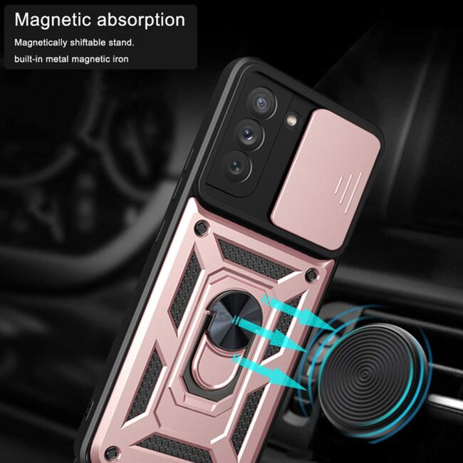 Husa pentru Samsung Galaxy S21 FE cu inel Ring Armor Kickstand Tough, protectie camera, rose gold