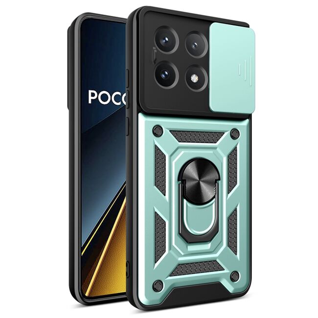 Husa pentru  Xiaomi Poco X6 Pro Ring Armor Kickstand Tough Rugged Cover cu protectie camera, verde