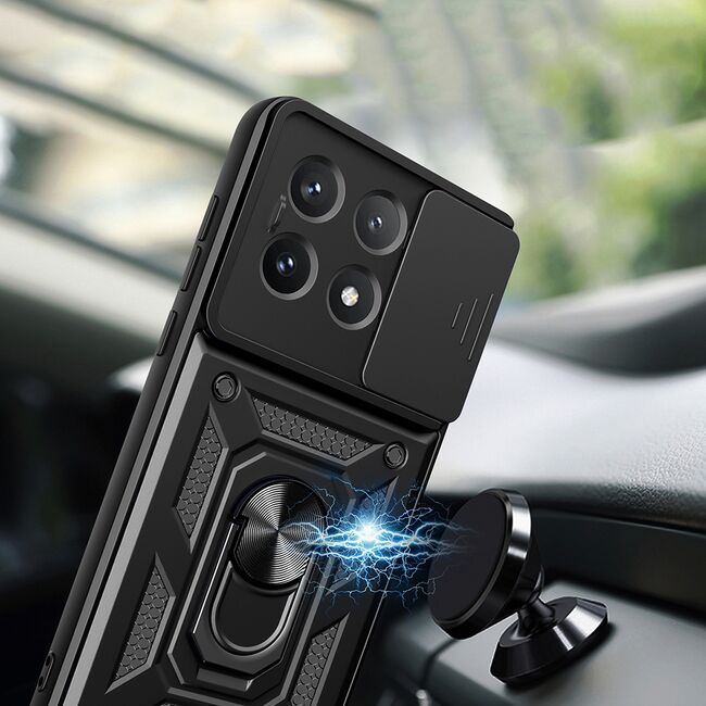 Husa pentru  Xiaomi Poco X6 Pro Ring Armor Kickstand Tough Rugged Cover cu protectie camera, verde