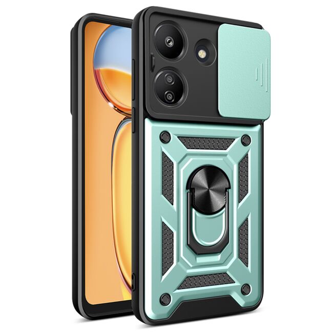 Husa pentru  Xiaomi Redmi 13C 4G Ring Armor Kickstand Tough Rugged Cover cu protectie camera, verde