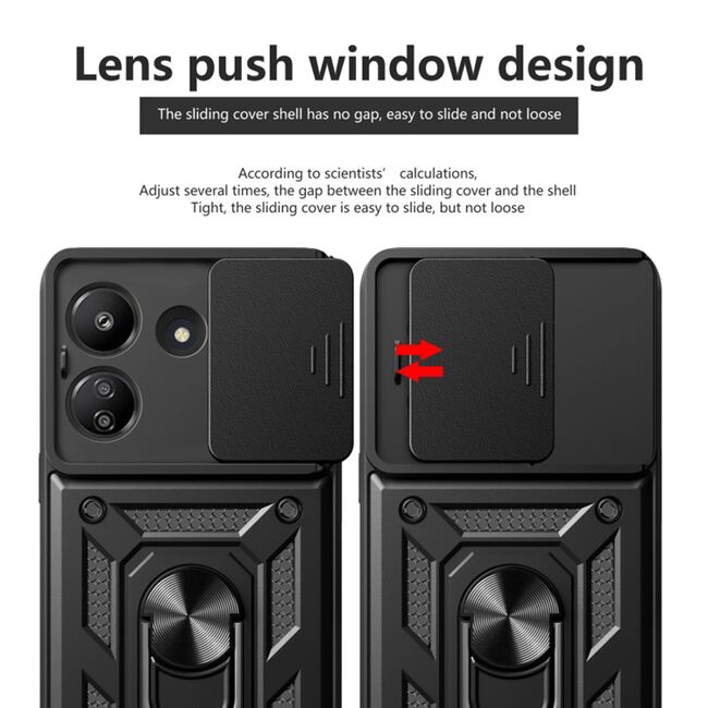 Husa pentru  Xiaomi Redmi 13C 4G Ring Armor Kickstand Tough Rugged Cover cu protectie camera, verde