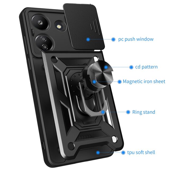 Husa pentru  Xiaomi Redmi 13C 4G Ring Armor Kickstand Tough Rugged Cover cu protectie camera, verde