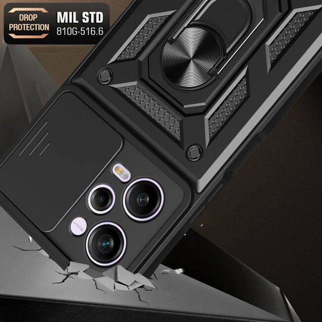 Husa pentru Xiaomi Redmi Note 12 Pro cu inel Ring Armor Kickstand Tough, protectie camera, verde