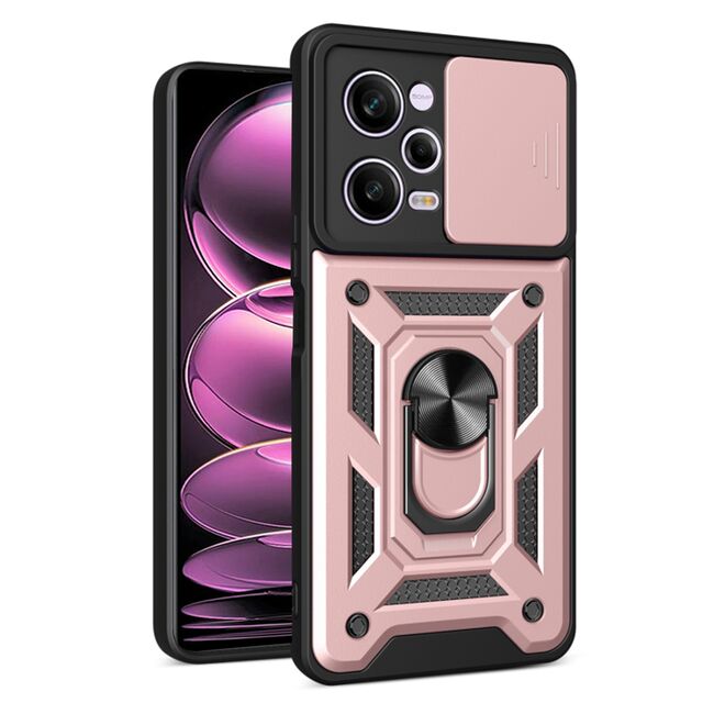 Husa pentru Xiaomi Redmi Note 12 Pro cu inel Ring Armor Kickstand Tough, protectie camera, rose gold