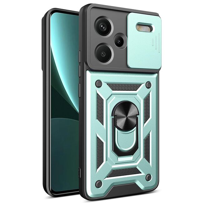 Husa pentru  Xiaomi Redmi Note 13 Pro+ Plus 5G Ring Armor Kickstand Tough Rugged Cover cu protectie camera, verde