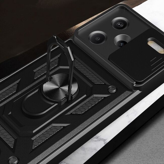 Husa pentru  Xiaomi Redmi Note 13 Pro+ Plus 5G Ring Armor Kickstand Tough Rugged Cover cu protectie camera, verde