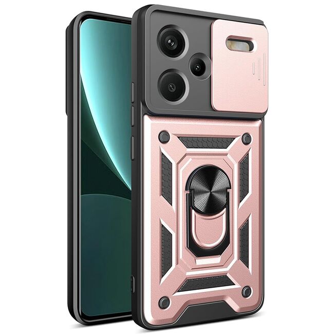 Husa pentru  Xiaomi Redmi Note 13 Pro+ Plus 5G Ring Armor Kickstand Tough Rugged Cover cu protectie camera, rose gold