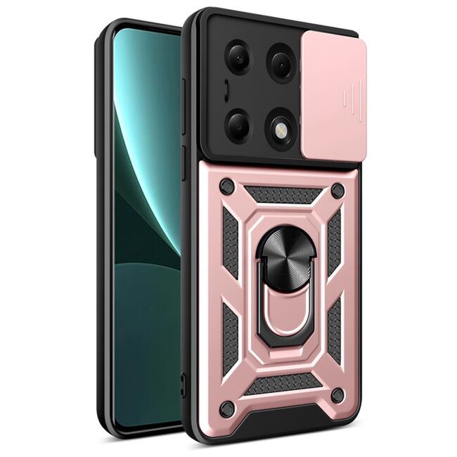 Husa pentru  Xiaomi Redmi Note 13 Pro 4G Ring Armor Kickstand Tough Rugged Cover cu protectie camera, roz