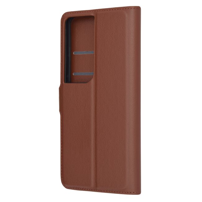 Husa pentru  Honor X7b tip carte cu inchidere magnetica, compartimente pentru carduri si functie stand, maro