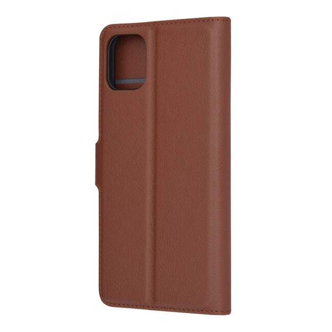 Husa pentru  iPhone 11 tip carte cu inchidere magnetica, compartimente pentru carduri si functie stand, maro