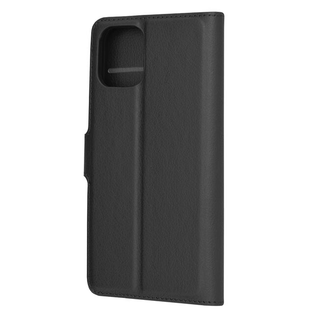Husa pentru iPhone 12 tip carte cu inchidere magnetica, compartimente pentru carduri si functie stand, negru