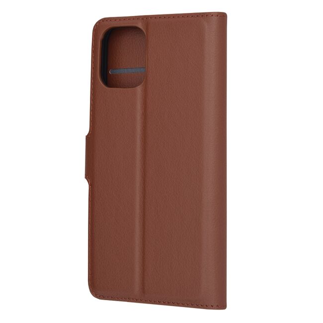 Husa pentru iPhone 12 tip carte cu inchidere magnetica, compartimente pentru carduri si functie stand, maro