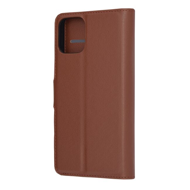 Husa pentru  iPhone 12 Pro tip carte cu inchidere magnetica, compartimente pentru carduri si functie stand, maro