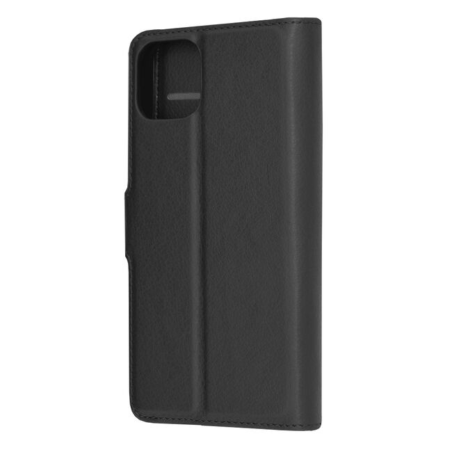 Husa pentru  iPhone 13 tip carte cu inchidere magnetica, compartimente pentru carduri si functie stand, negru