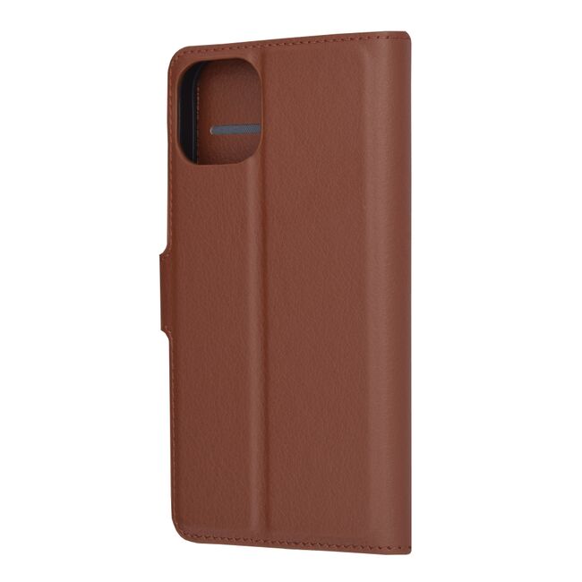Husa pentru  iPhone 14 tip carte cu inchidere magnetica, compartimente pentru carduri si functie stand, maro