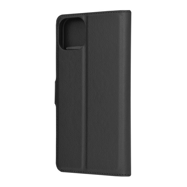 Husa pentru  iPhone 15 Plus tip carte cu inchidere magnetica, compartimente pentru carduri si functie stand, negru