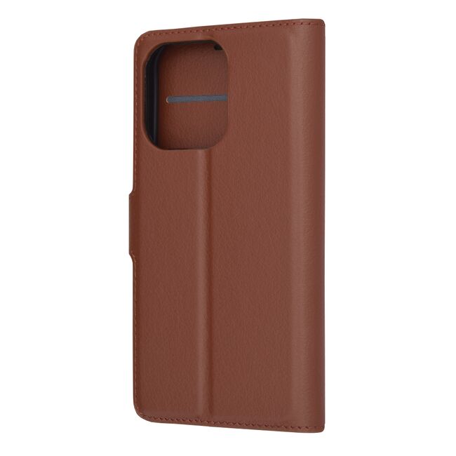 Husa pentru  iPhone 15 Pro tip carte cu inchidere magnetica, compartimente pentru carduri si functie stand, maro