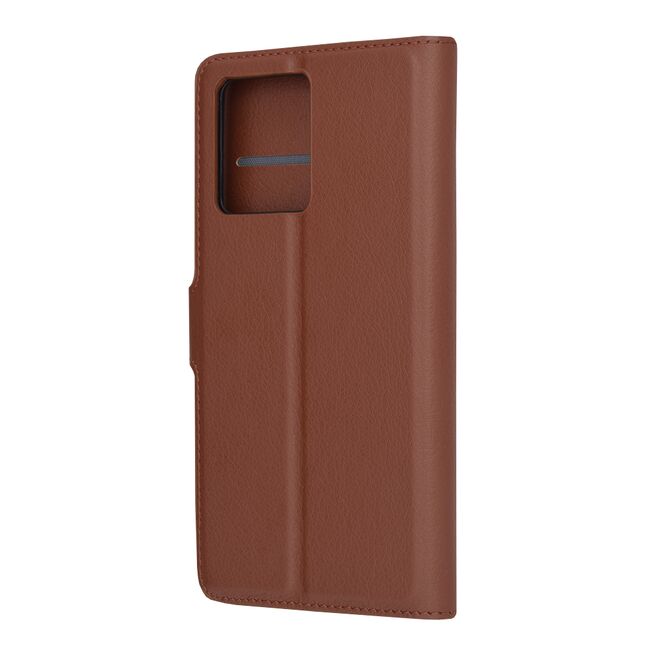 Husa pentru  Motorola Edge 40 NEO tip carte cu inchidere magnetica, compartimente pentru carduri si functie stand, maro