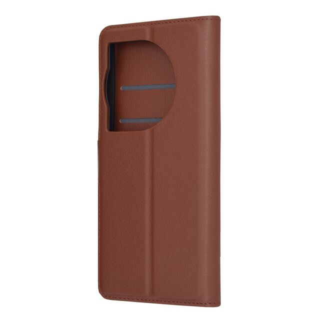 Husa pentru  OnePlus 12 tip carte cu inchidere magnetica, compartimente pentru carduri si functie stand, maro