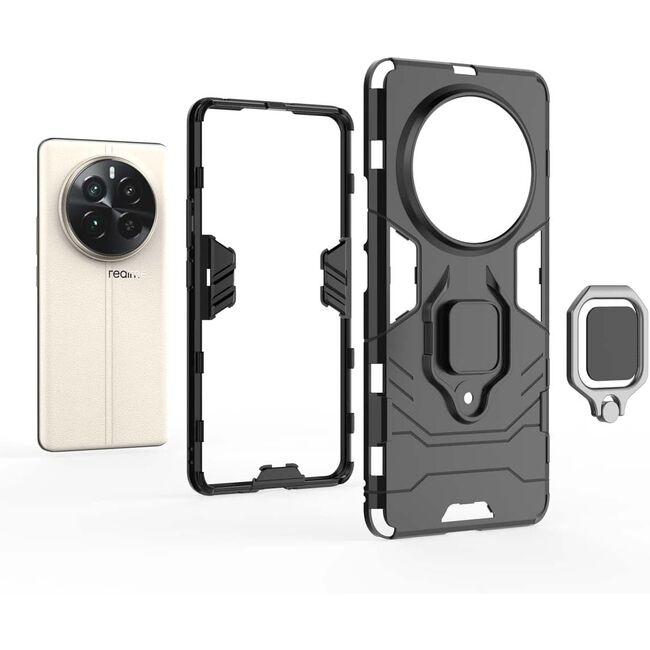 Husa pentru Realme 12+ cu inel Armor Kickstand Tough Rugged Cover, negru