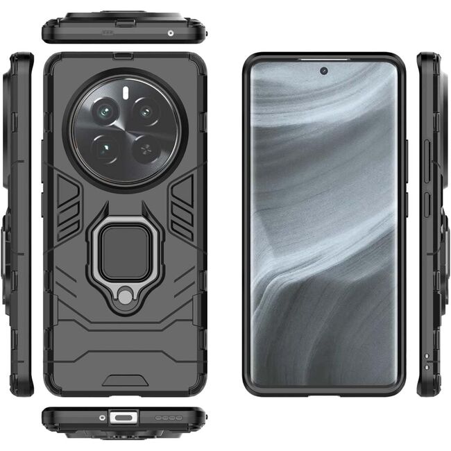 Husa pentru Realme 12+ cu inel Armor Kickstand Tough Rugged Cover, negru