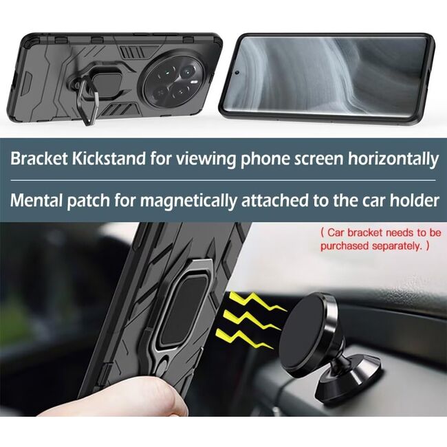 Husa pentru Realme 12+ cu inel Armor Kickstand Tough Rugged Cover, negru
